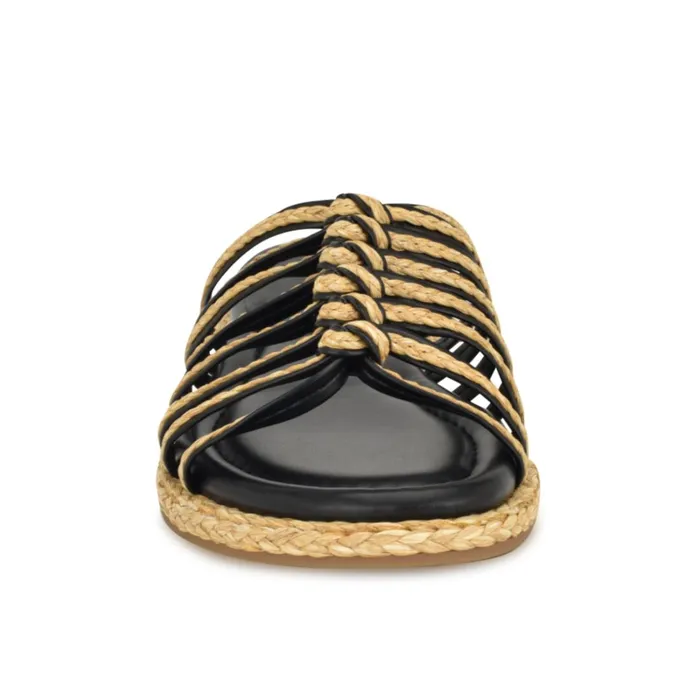 Adila Flat Espadrille Sandals Black Raffia Women Nine West Low Heel Adila Flat Espadrille Sandals Black Raffia Women Nine West Low Heel