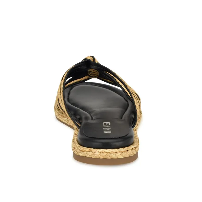 Adila Flat Espadrille Sandals Black Raffia Women Nine West Low Heel Adila Flat Espadrille Sandals Black Raffia Women Nine West Low Heel