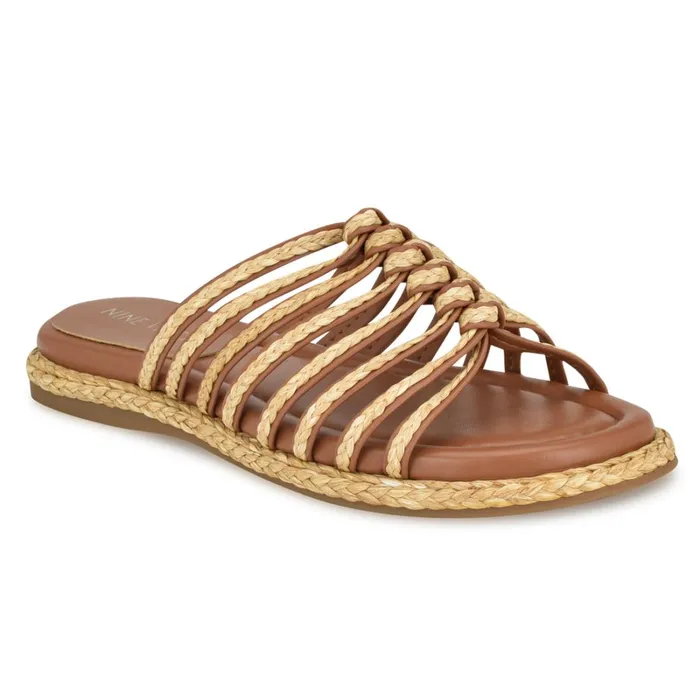 Adila Flat Espadrille Sandals Brown Raffia Women Nine West Low Heel Adila Flat Espadrille Sandals Brown Raffia Women Nine West Low Heel