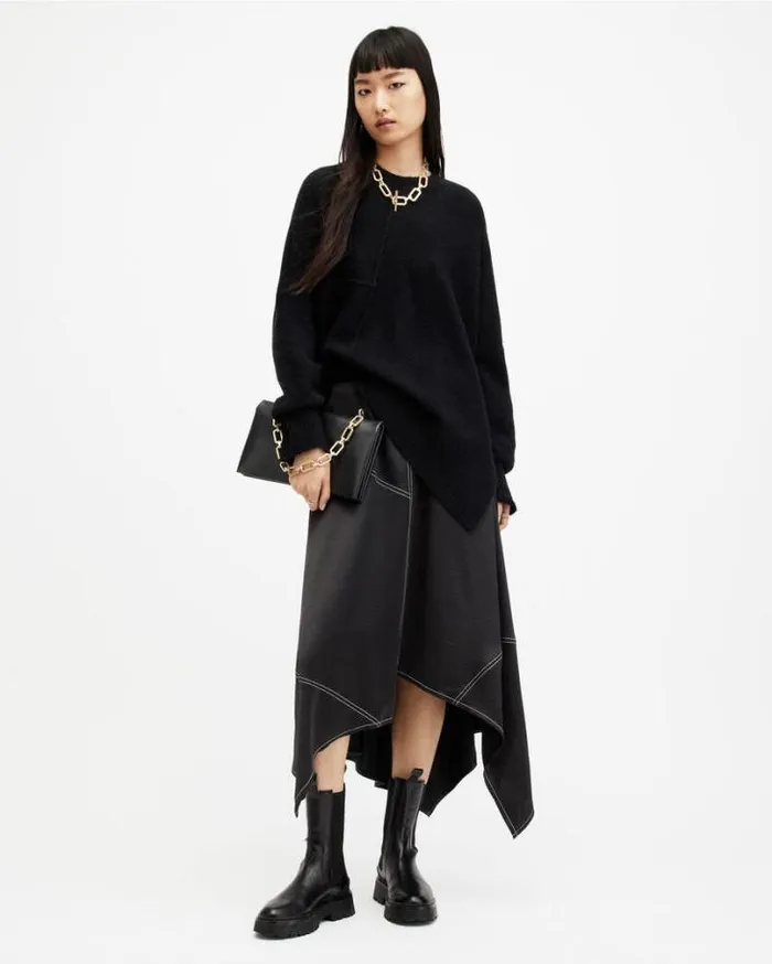 Agnes Panelled Asymmetric Maxi Skirt Black Women AllSaints Skirts and Shorts