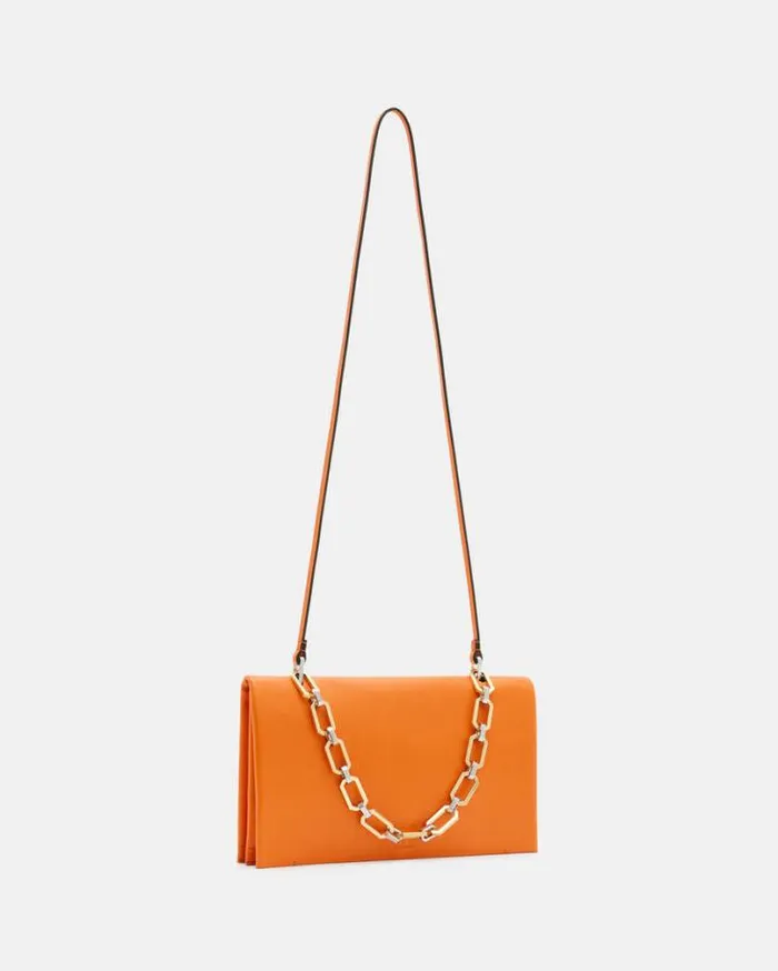Akira Leather Removable Chain Clutch Bag Pyrole Orange Women AllSaints Handbags and Wallets Akira Leather Removable Chain Clutch Bag Pyrole Orange Women AllSaints Handbags and Wallets