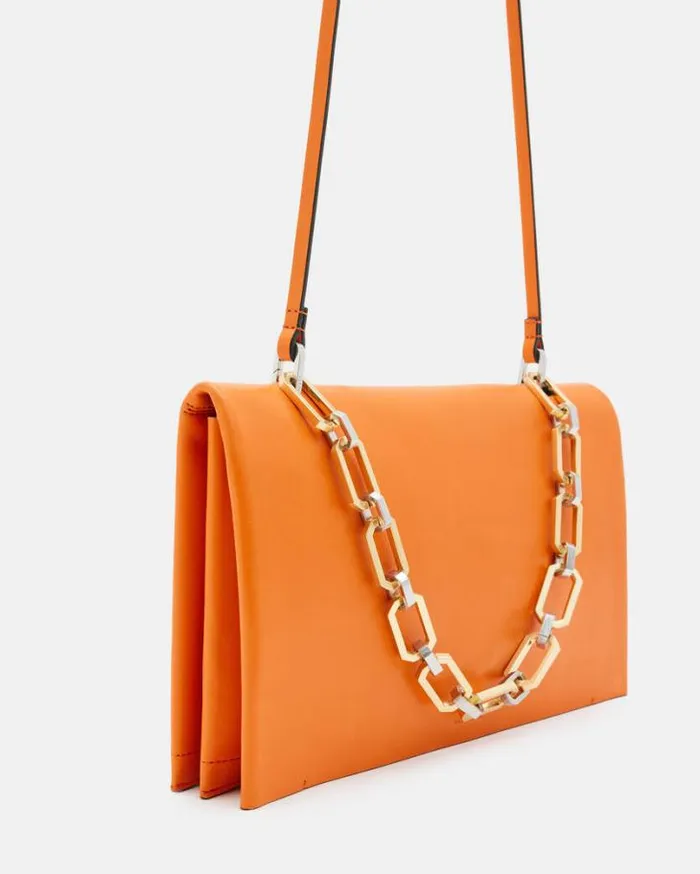 Akira Leather Removable Chain Clutch Bag Pyrole Orange Women AllSaints Handbags and Wallets Akira Leather Removable Chain Clutch Bag Pyrole Orange Women AllSaints Handbags and Wallets