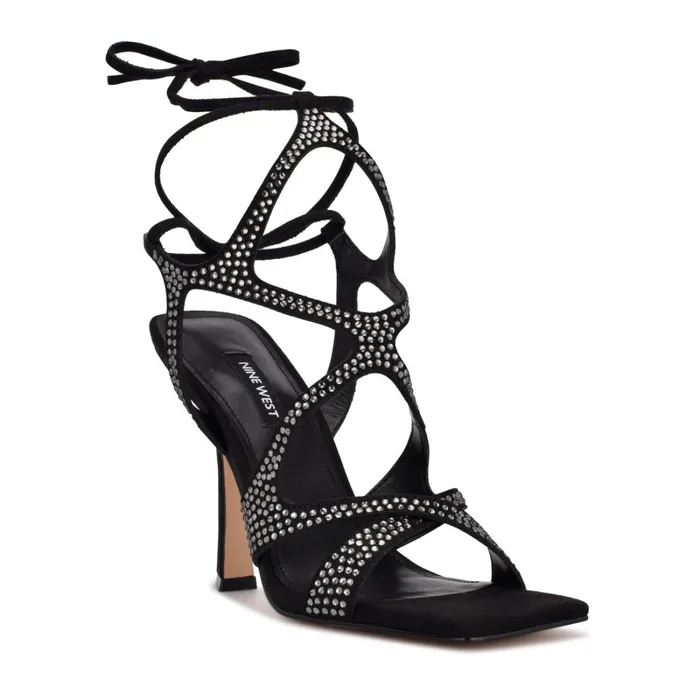 Alanah Ankle Wrap Heeled Sandals Black Women Nine West High Heels Alanah Ankle Wrap Heeled Sandals Black Women Nine West High Heels