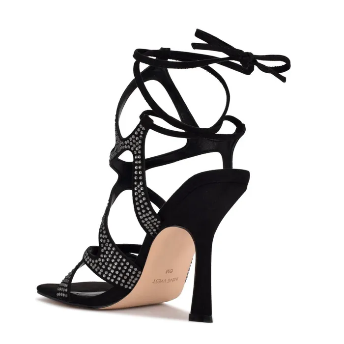 Alanah Ankle Wrap Heeled Sandals Black Women Nine West High Heels Alanah Ankle Wrap Heeled Sandals Black Women Nine West High Heels