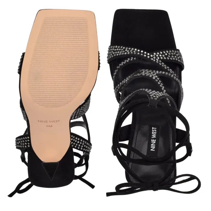 Alanah Ankle Wrap Heeled Sandals Black Women Nine West High Heels Alanah Ankle Wrap Heeled Sandals Black Women Nine West High Heels