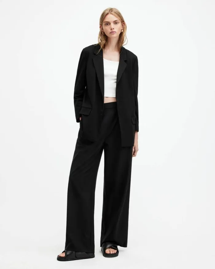 Aleida Lightweight Wide Leg Pants Black Women AllSaints Pants and Leggings