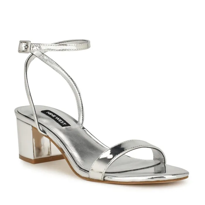 Allora Ankle Strap Block Heeled Sandals Silver Women Nine West Sandals Allora Ankle Strap Block Heeled Sandals Silver Women Nine West Sandals