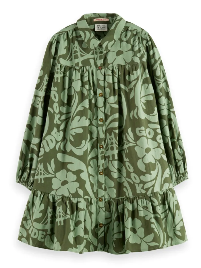 ALLOVER PRINTED LIGHTWEIGHT FLANNEL SHIRT DRESS Golden Gate Floral Military Kids Scotch and Soda Dresses and Jumpsuits ALLOVER PRINTED LIGHTWEIGHT FLANNEL SHIRT DRESS Golden Gate Floral Military Kids Scotch and Soda Dresses and Jumpsuits