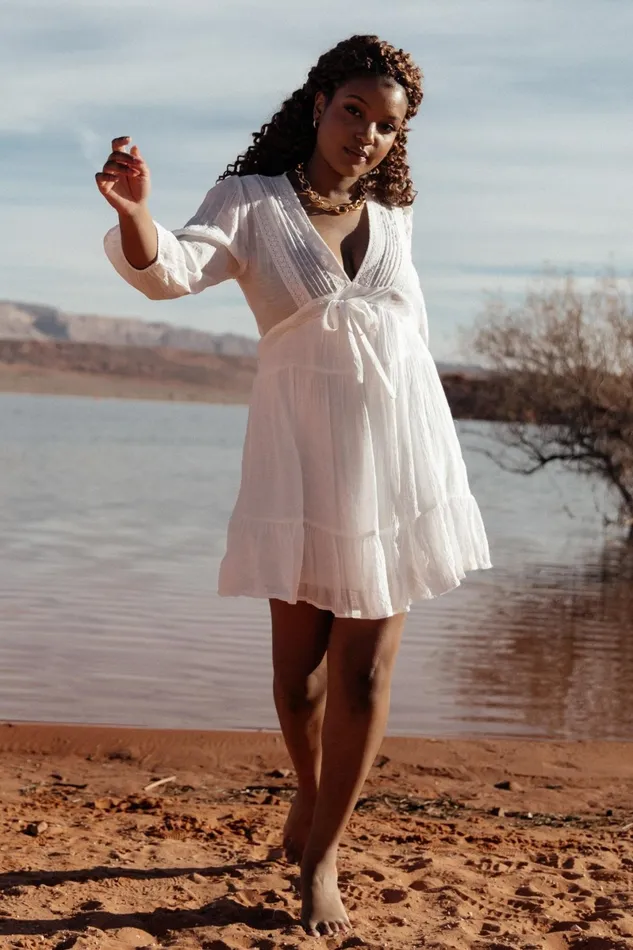 Amelia Boho Mini Dress Off White Women Baltic Born Short Dresses