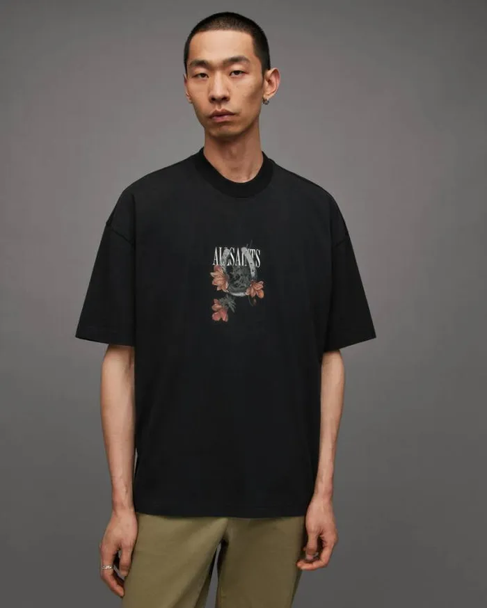 Amulet Oversized Horseshoe Print TShirt Jet Black Men AllSaints TShirts
