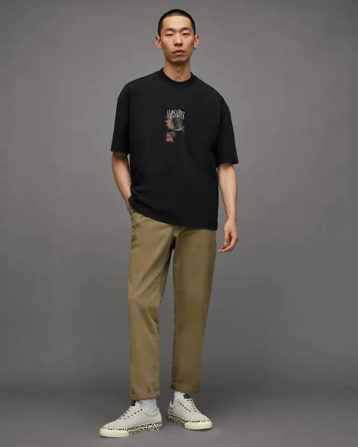 Amulet Oversized Horseshoe Print TShirt Jet Black Men AllSaints TShirts
