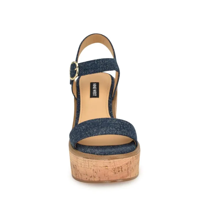 Amye Ankle Strap Wedge Sandals Denim Women Nine West High Heels Amye Ankle Strap Wedge Sandals Denim Women Nine West High Heels