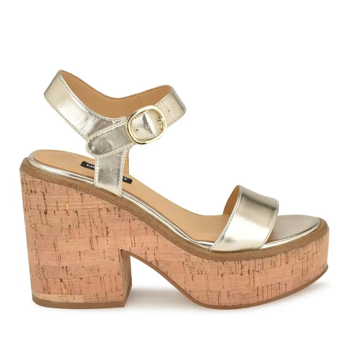 Amye Ankle Strap Wedge Sandals Platino Women Nine West Sandals