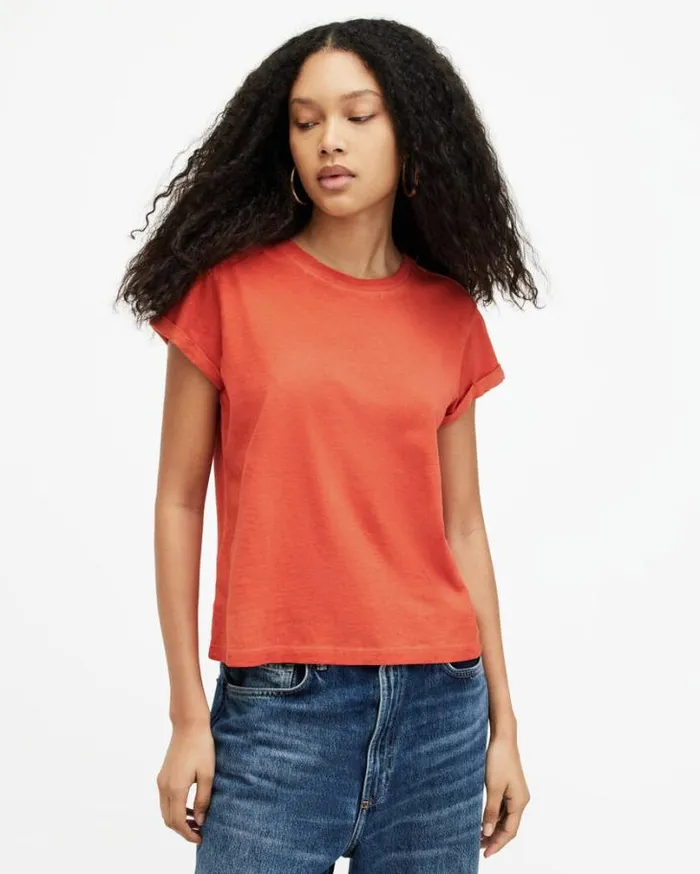 Anna Crew Neck Short Sleeve TShirt Burnt Orange Women AllSaints Tops and Shirts