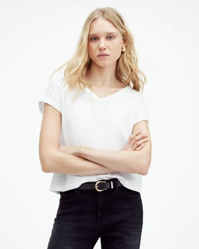 Anna VNeck Short Sleeve TShirt White Women AllSaints Tops and Shirts
