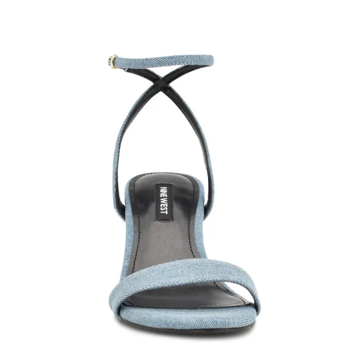 Anny Ankle Strap Heeled Sandals Blue Denim Fabric Women Nine West Heeled Anny Ankle Strap Heeled Sandals Blue Denim Fabric Women Nine West Heeled