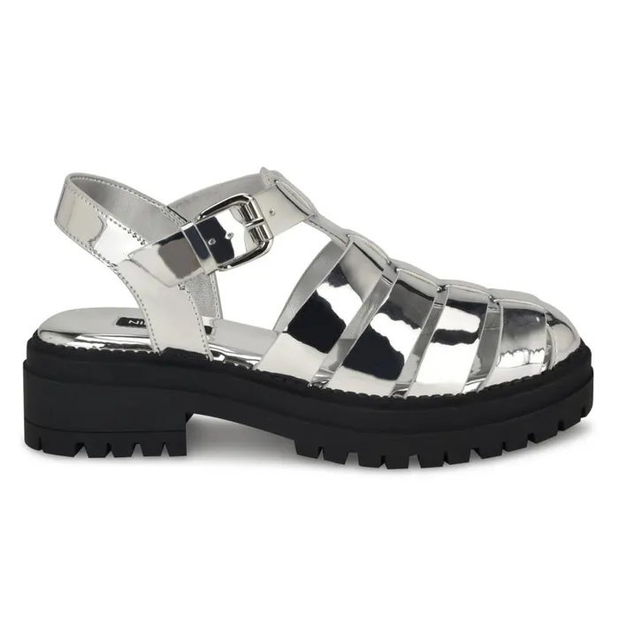 Anybel Fisherman Sandals Silver Women Nine West Low Heel