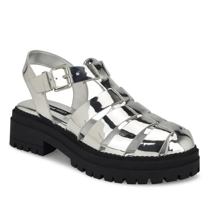 Anybel Fisherman Sandals Silver Women Nine West Low Heel Anybel Fisherman Sandals Silver Women Nine West Low Heel