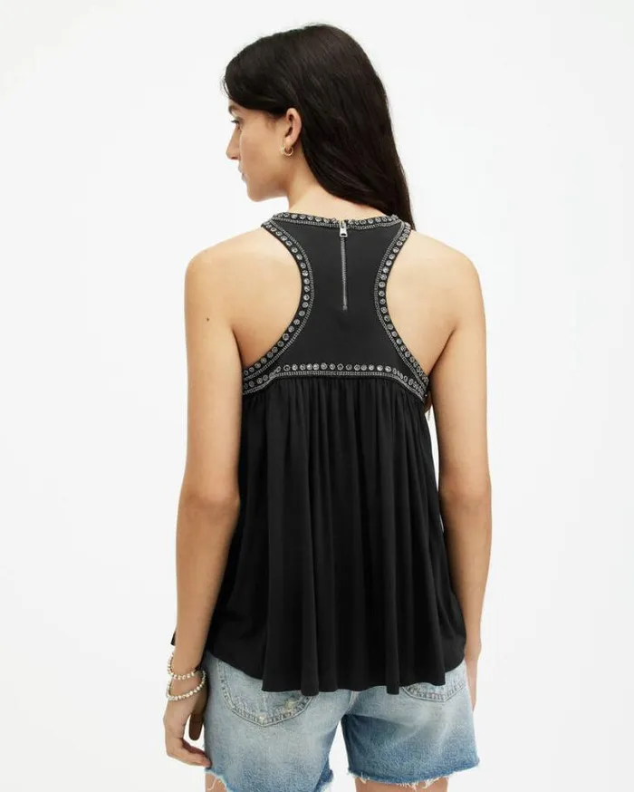 Arizona Embellished Racer Neck Top Black Women AllSaints Tops and Shirts
