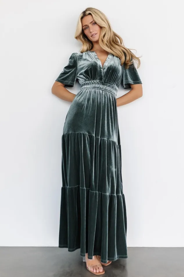 Artemis Velvet Maxi Dress Eucalyptus Women Baltic Born Bump Friendly Artemis Velvet Maxi Dress Eucalyptus Women Baltic Born Bump Friendly