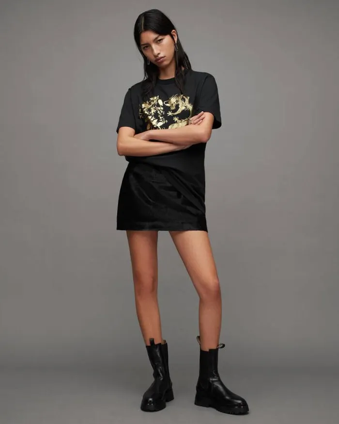Auru Oversized Dragon Print TShirt Black Women AllSaints Tops and Shirts