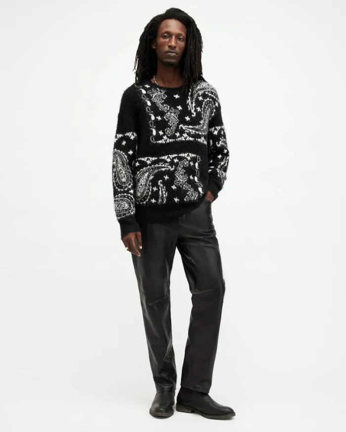 Bandana Paisley Jacquard Brushed Jumper Black Men AllSaints Sweaters