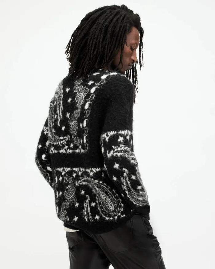 Bandana Paisley Jacquard Brushed Jumper Black Men AllSaints Sweaters