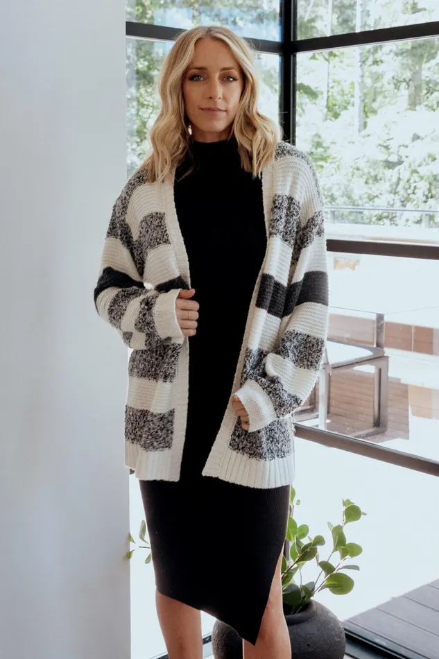 Banff Stripe Cardigan Black Ivory Women Baltic Born Cardigans