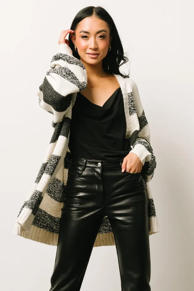 Banff Stripe Cardigan Black Ivory Women Baltic Born Cardigans Banff Stripe Cardigan Black Ivory Women Baltic Born Cardigans