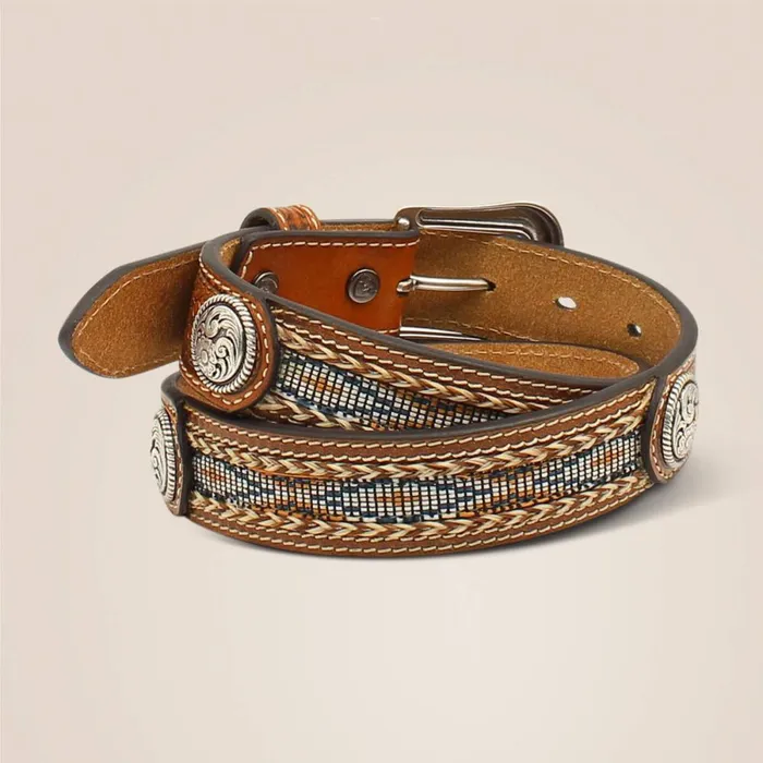 Beaded Tooled Belt Brown Kids Ariat Belts