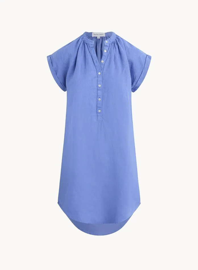 Bella Dahl Cap Sleeve Henley Dress 8211 Bahia Blue Women Mini Dresses