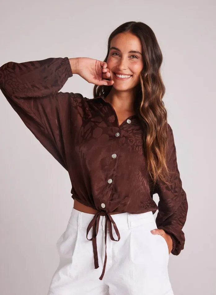 Bella Dahl Drawcord Waist Shirt 8211 Cafu00e9 Noir Women Long Sleeve