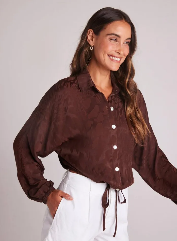 Bella Dahl Drawcord Waist Shirt 8211 Cafu00e9 Noir Women Long Sleeve Bella Dahl Drawcord Waist Shirt 8211 Cafu00e9 Noir Women Long Sleeve