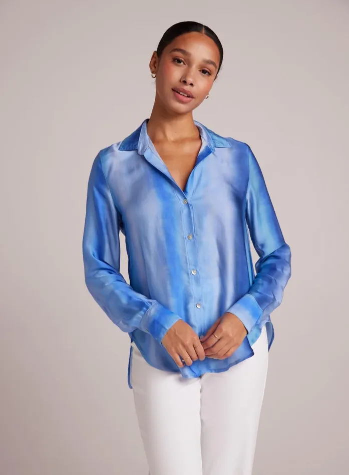 Bella Dahl Flowy Button Down 8211 Marina Haze Print Women Long Sleeve
