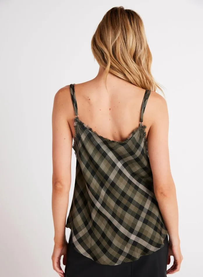 Bella Dahl Frayed Cami 8211 Olive Plaid Women Sleeveless