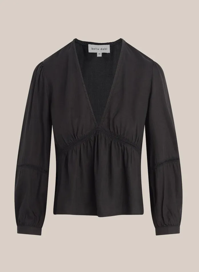Bella Dahl Ladder Trim Peplum Top 8211 Black Women Long Sleeve