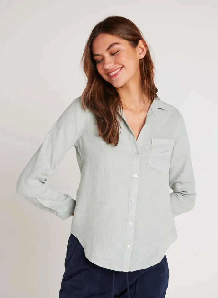 Bella Dahl Linen Pocket Button Down 8211 Oasis Green Women Long Sleeve