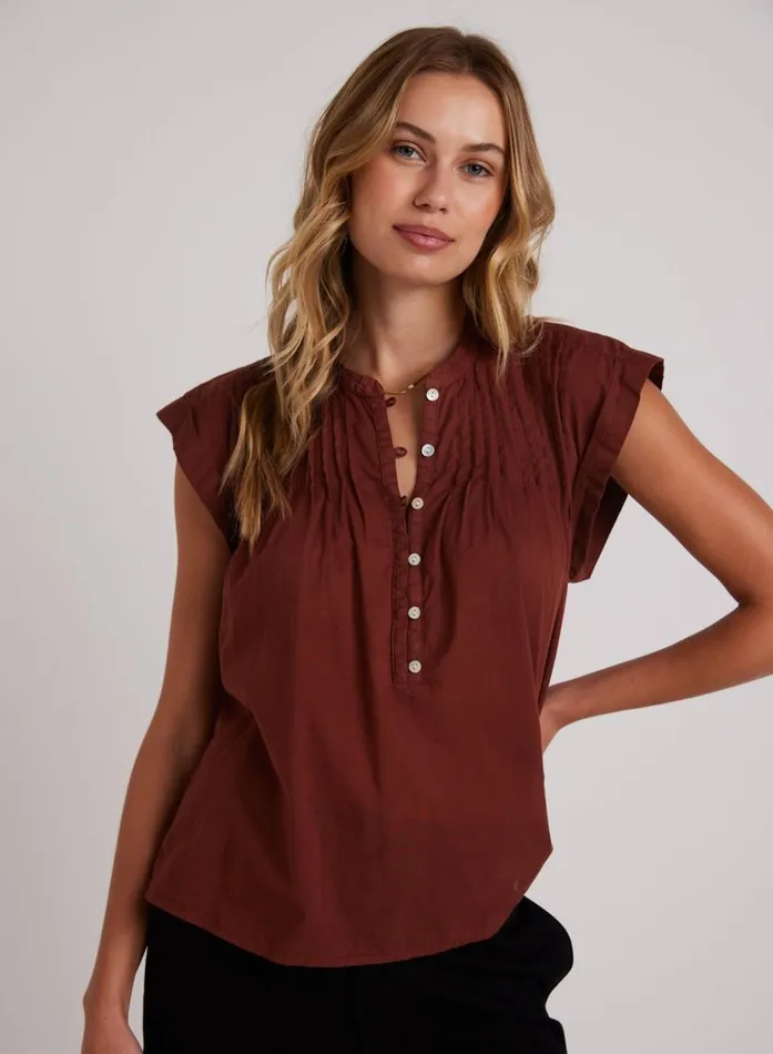Bella Dahl Short Sleeve Pintuck Pullover 8211 Cherry Mahogany Women Short Sleeve