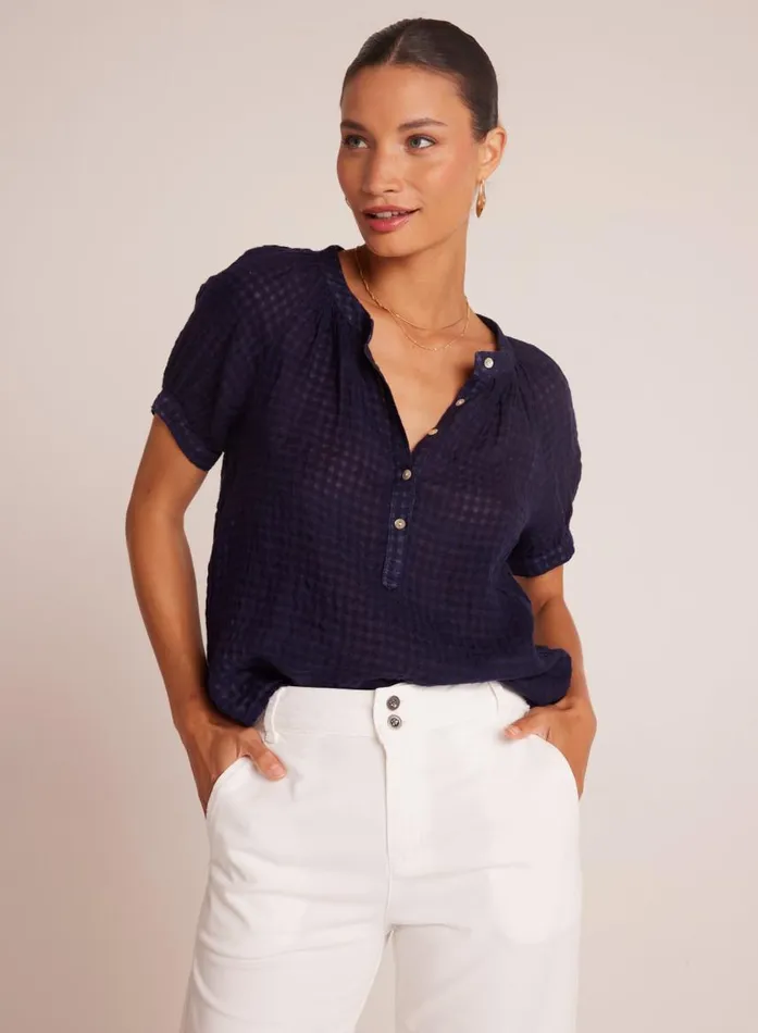 Bella Dahl Short Sleeve Raglan Pullover 8211 Tropic Navy Women Short Sleeve