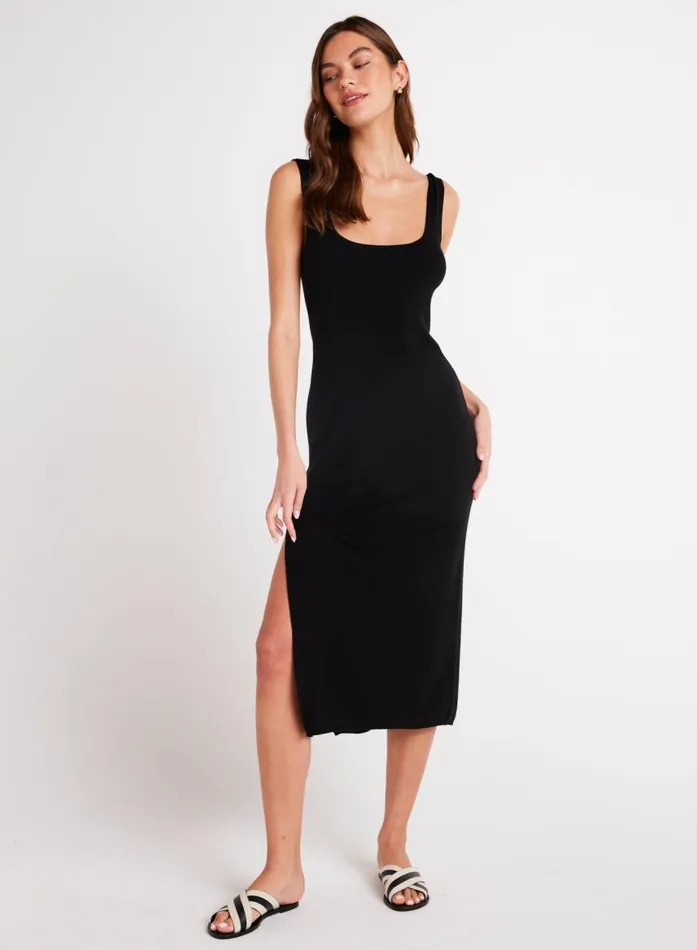 Bella Dahl Sleeveless Midi Linen Jersey Dress 8211 Black Women Midi Dresses