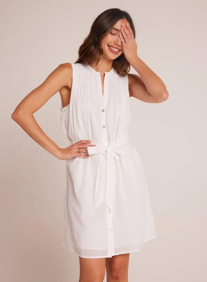 Bella Dahl Sleeveless Pintuck Shirt Dress 8211 White Women Mini Dresses