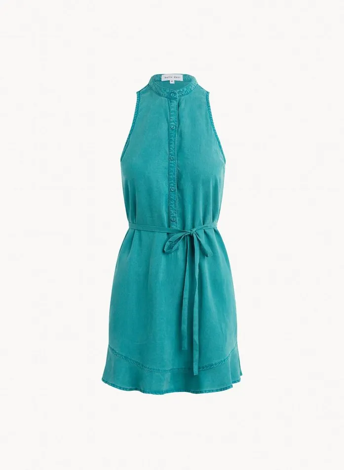Bella Dahl Sleeveless Ruffle Hem Placket Dress 8211 Deep Azure Women Mini Dresses