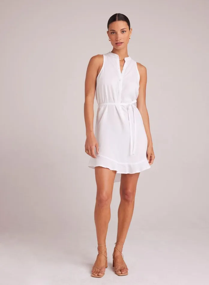 Bella Dahl Sleeveless Ruffle Hem Placket Dress 8211 White Women Mini Dresses