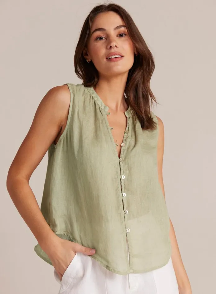 Bella Dahl Sleeveless Shirred Shoulder Blouse 8211 Pale Palm Women Sleeveless