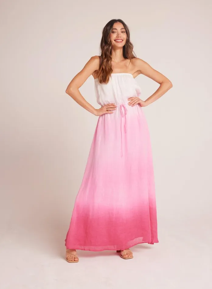 Bella Dahl Strapless Linen Maxi Dress 8211 Pink Ombre Dye Women Maxi Dresses