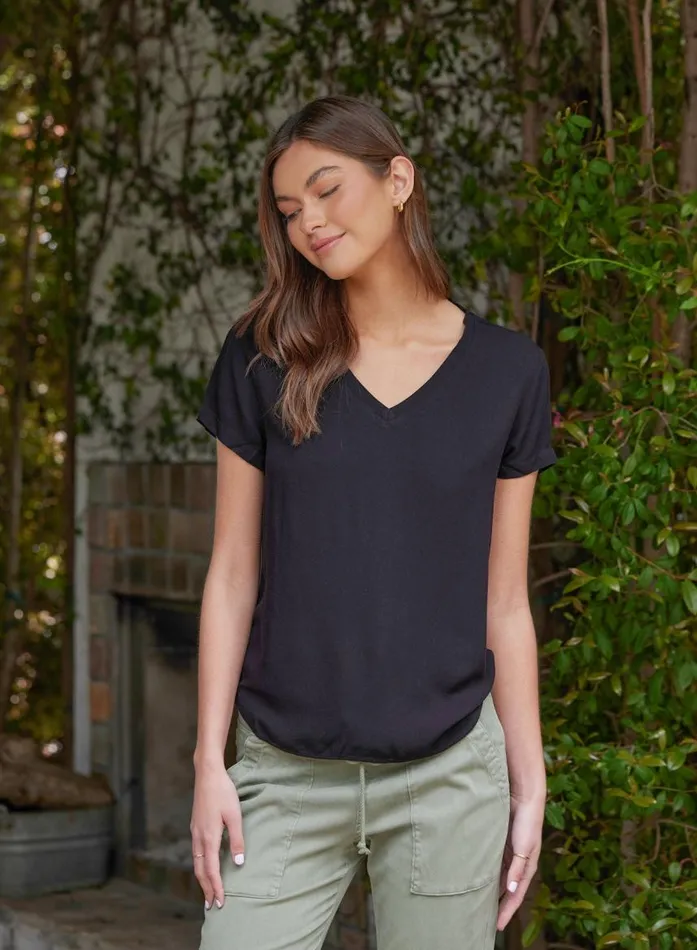 Bella Dahl VNeck Tee 8211 Vintage Black Women TShirts