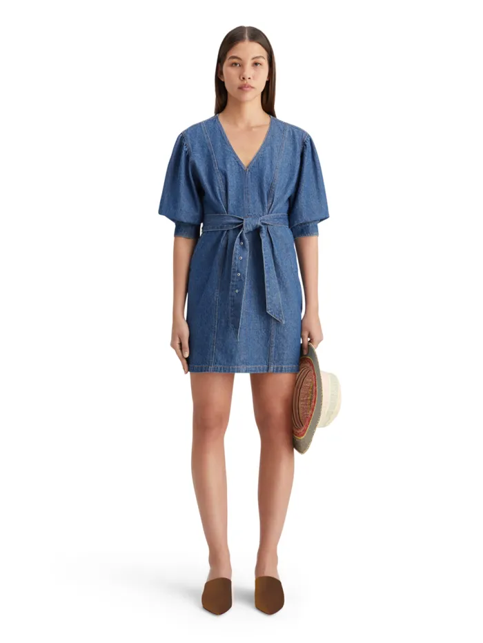 Belted V 8211 Neck Washed Denim Dress Washed Indigo Women Scotch and Soda Dresses and Jumpsuits