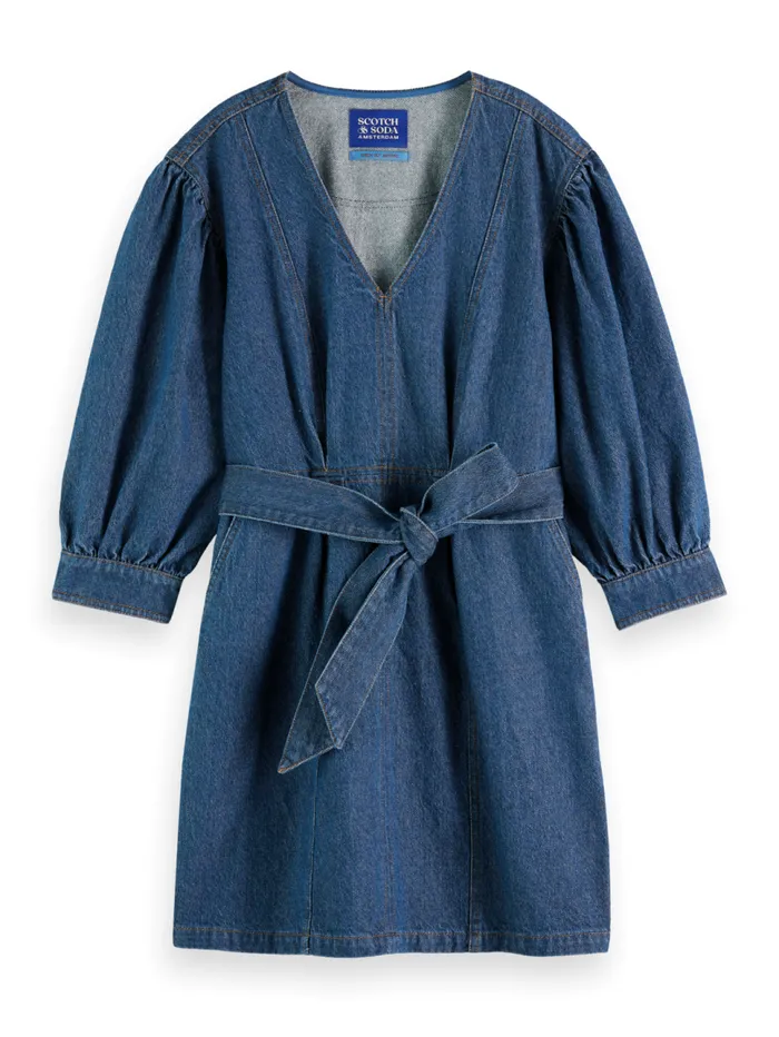 Belted V 8211 Neck Washed Denim Dress Washed Indigo Women Scotch and Soda Dresses and Jumpsuits Belted V 8211 Neck Washed Denim Dress Washed Indigo Women Scotch and Soda Dresses and Jumpsuits