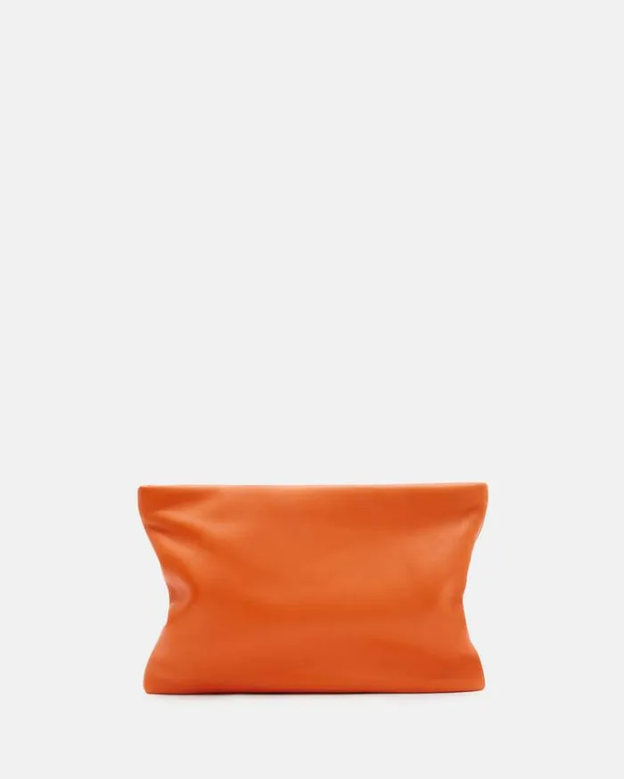 Bettina Chain Leather Clutch Bag Pyrole Orange Women AllSaints Handbags and Wallets