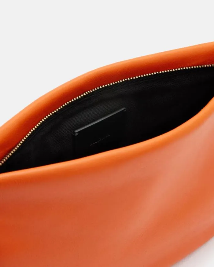Bettina Chain Leather Clutch Bag Pyrole Orange Women AllSaints Handbags and Wallets Bettina Chain Leather Clutch Bag Pyrole Orange Women AllSaints Handbags and Wallets